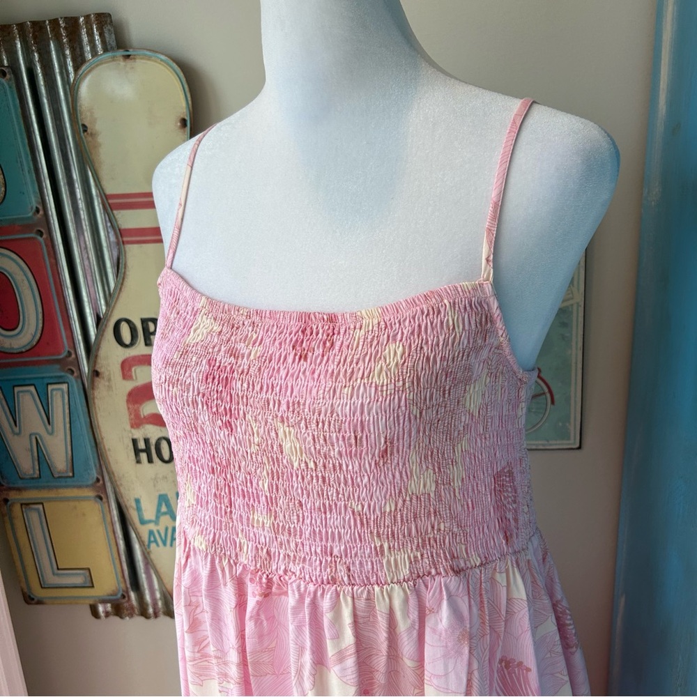 GAP Maternity Pink Floral Smocked Tiered Maxi Sun Dress Comfortable Bright - Picture 5 of 11